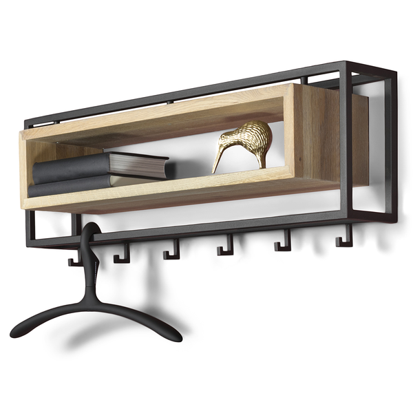 Wandgarderobe Salo - Holz - Metall / Eiche massiv - Schwarz / Eiche - Breite: 78 cm