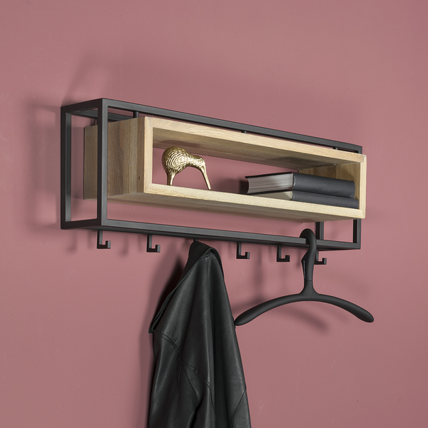 Wandgarderobe Salo - Holz - Metall / Eiche massiv - Schwarz / Eiche - Breite: 78 cm
