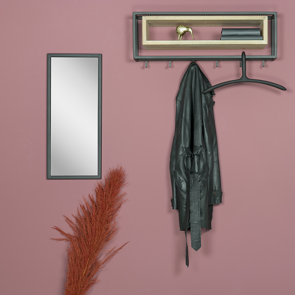 Wandgarderobe Salo - Holz - Metall / Eiche massiv - Schwarz / Eiche - Breite: 78 cm