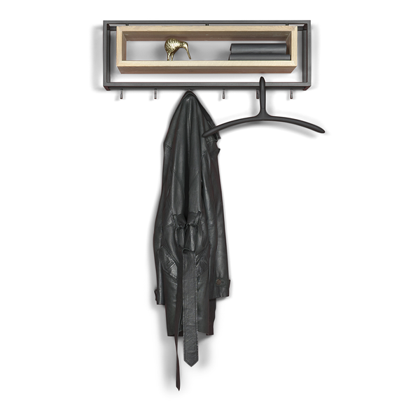Wandgarderobe Salo - Holz - Metall / Eiche massiv - Schwarz / Eiche - Breite: 78 cm