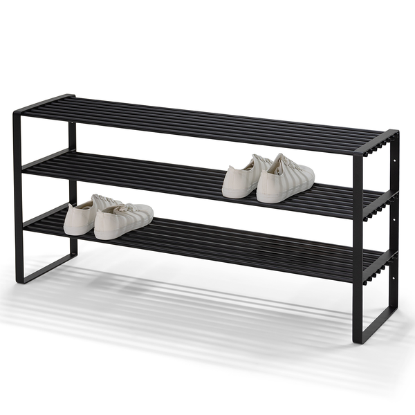 Schuhregal Rex mit 3 Ablagen - Metall - Schwarz - Breite: 100 cm