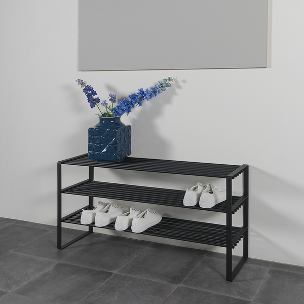Schuhregal Rex mit 3 Ablagen - Metall - Schwarz - Breite: 100 cm