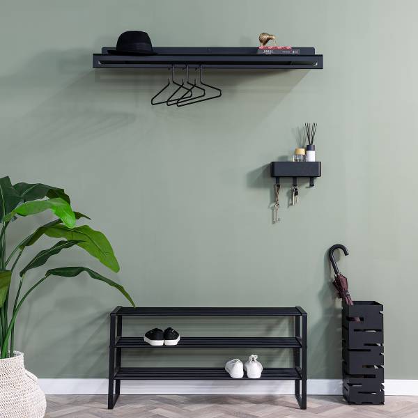 Schuhregal Rex mit 3 Ablagen - Metall - Schwarz - Breite: 100 cm