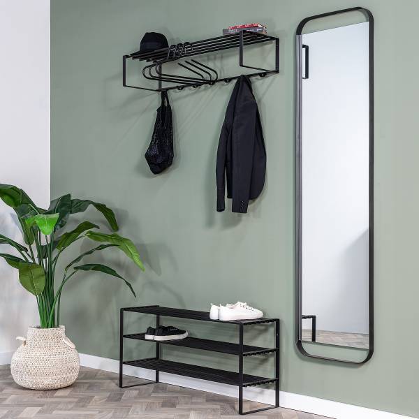 Schuhregal Rex mit 3 Ablagen - Metall - Schwarz - Breite: 100 cm