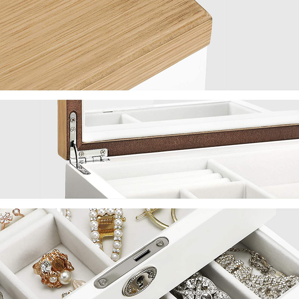 Schmuckkasten Braak - MDF / Samt - Weiß / Natur