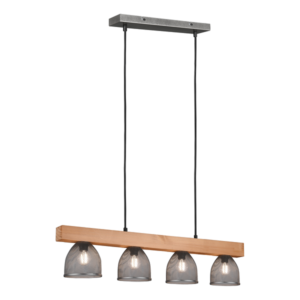 Deckenleuchte Cestino - Eisen / Kiefer massiv - 4-flammig