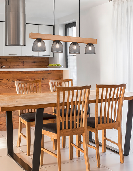 Deckenleuchte Cestino - Eisen / Kiefer massiv - 4-flammig