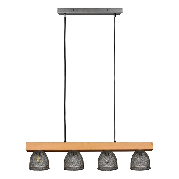 Deckenleuchte Cestino - Eisen / Kiefer massiv - 4-flammig