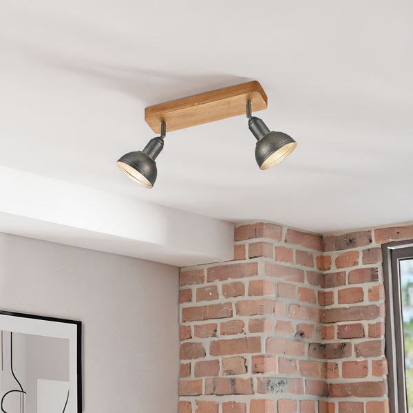 Deckenleuchte Delhi - Eisen / Kiefer massiv - Flammenanzahl: 2