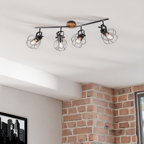 Deckenleuchte Madras III - Eisen / Kiefer massiv - 4-flammig