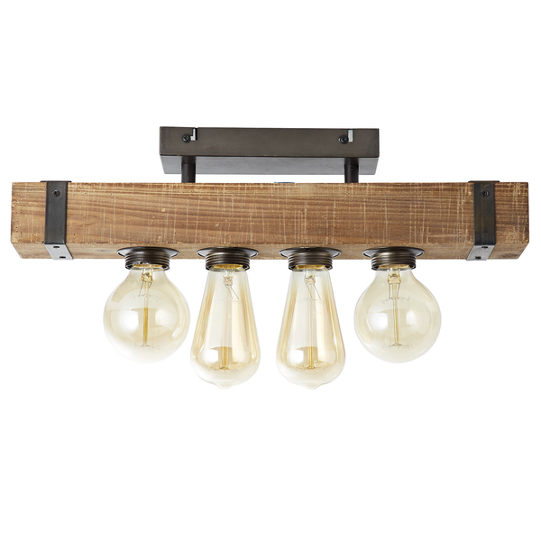 Deckenleuchte Woodhill - Pappel teilmassiv / Eisen - 4-flammig