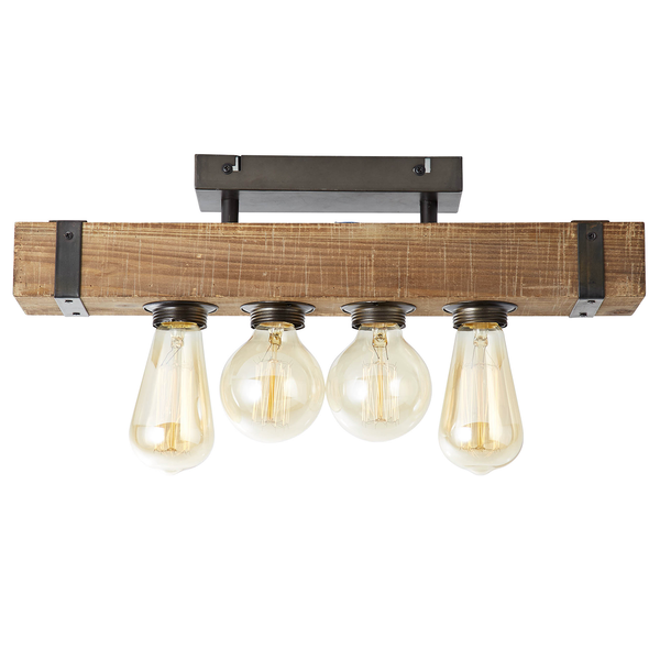 Deckenleuchte Woodhill - Pappel teilmassiv / Eisen - 4-flammig