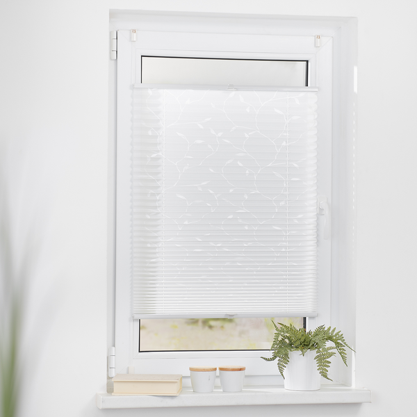 Plissee Klemmfix Pflanze - Polyester - Weiß / Pflanze - 80 x 130 cm