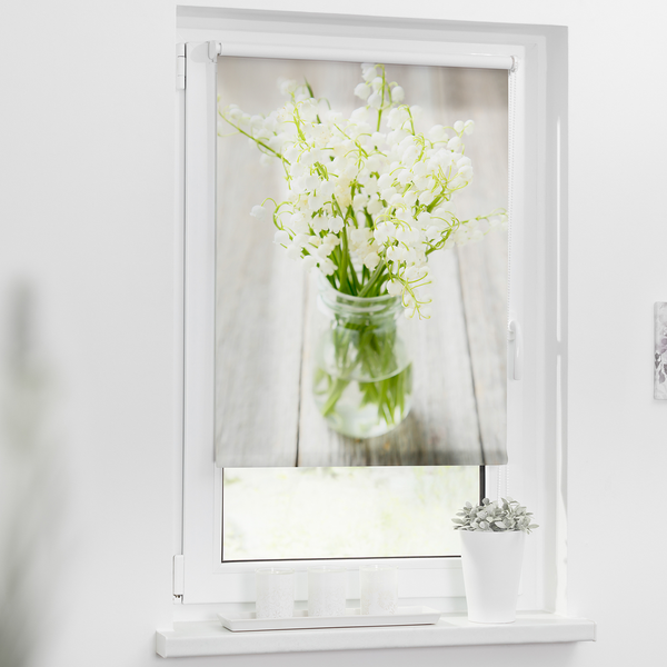 Klemmfix-Rollo Maiglöckchen - Polyester - Weiß - 45 x 150 cm