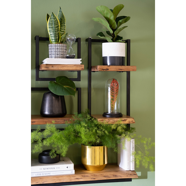 Wandregal Kaawo II - Akazie massiv / Metall - Akazie / Schwarz - Höhe: 65 cm