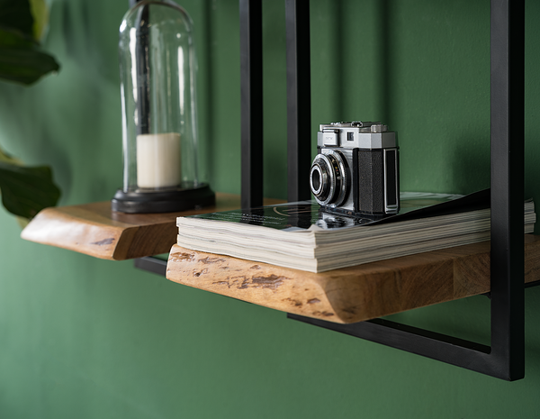 Wandregal Kaawo II - Akazie massiv / Metall - Akazie / Schwarz - Höhe: 65 cm