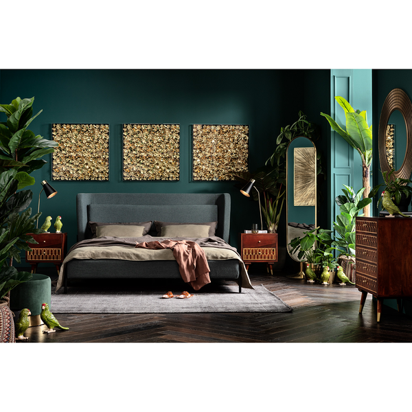 Deko Rahmen Gold Flower - Gold - Holzwerkstoff / Textil - 80 x 80 cm