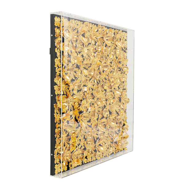 Deko Rahmen Gold Flower - Gold - Holzwerkstoff / Textil - 80 x 80 cm