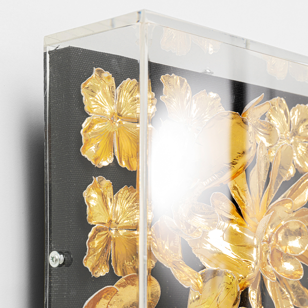 Deko Rahmen Gold Flower - Gold - Holzwerkstoff / Textil - 80 x 80 cm