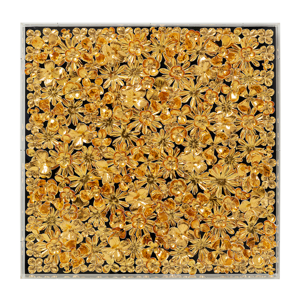 Deko Rahmen Gold Flower - Gold - Holzwerkstoff / Textil - 80 x 80 cm