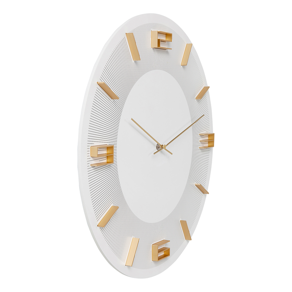 Wanduhr Leonardo - Weiß / Gold - Metall / Holzwerkstoff / Kunststoff - Weiß / Gold