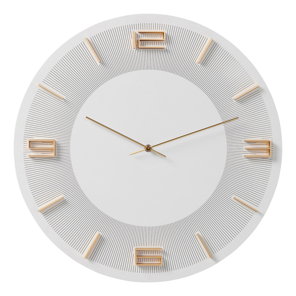 Wanduhr Leonardo - Weiß / Gold - Metall / Holzwerkstoff / Kunststoff - Weiß / Gold