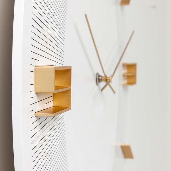 Wanduhr Leonardo - Weiß / Gold - Metall / Holzwerkstoff / Kunststoff - Weiß / Gold