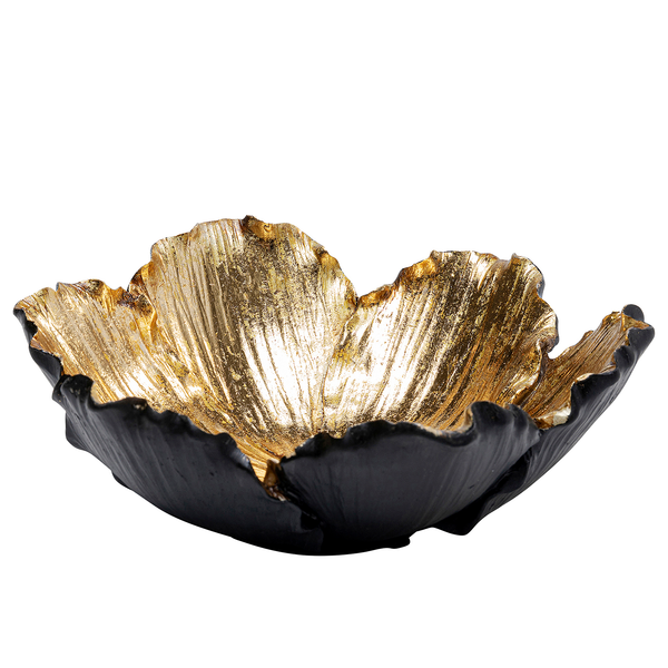 Deko Schale Flower Bloom - Schwarz / Gold - Stein - Ø 20 cm - Schwarz / Gold