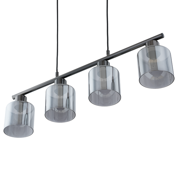 Pendelleuchte KOLIND 4-flammig - Metall Grau glänzend / Rauchglas