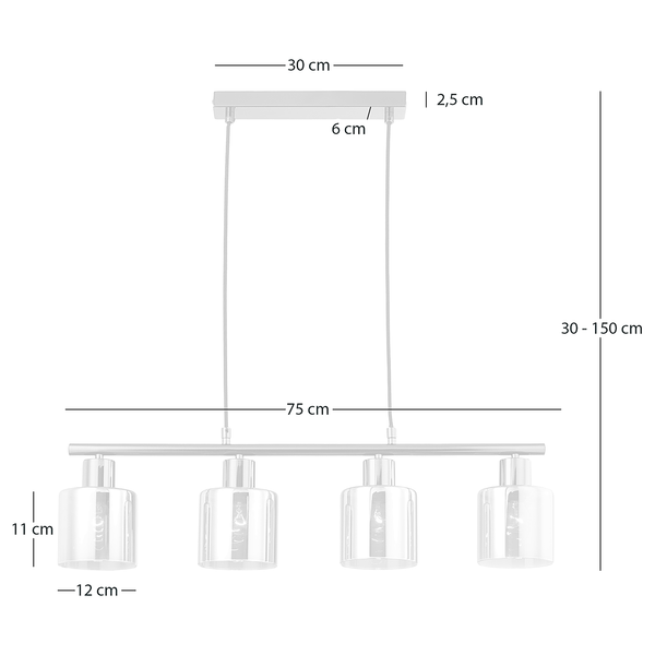 Pendelleuchte KOLIND 4-flammig - Metall Grau glänzend / Rauchglas