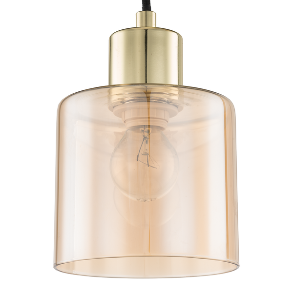 Pendelleuchte KOLIND 3-flammig - Metall Gold glänzend / Glas Bernsteinfarben