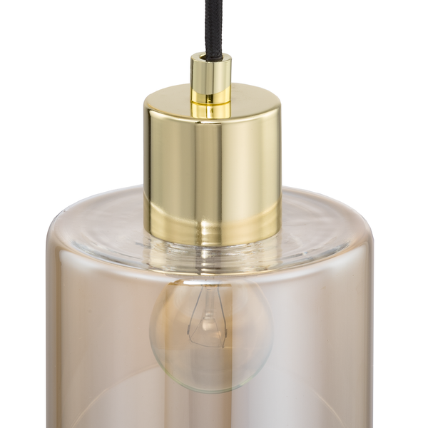 Pendelleuchte KOLIND 3-flammig - Metall Gold glänzend / Glas Bernsteinfarben