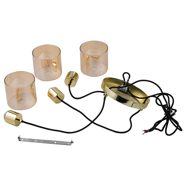 Pendelleuchte KOLIND 3-flammig - Metall Gold glänzend / Glas Bernsteinfarben