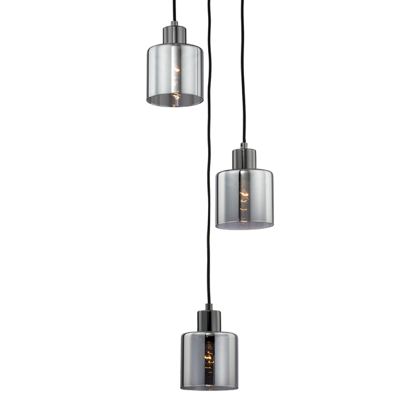 Pendelleuchte KOLIND 3-flammig - Metall Grau glänzend / Rauchglas