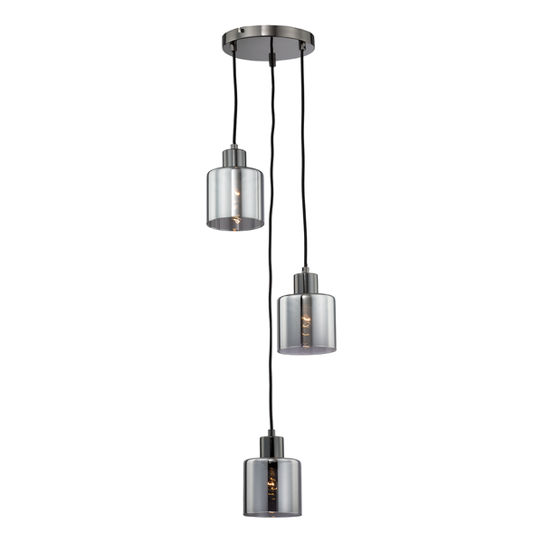 Pendelleuchte KOLIND 3-flammig - Metall Grau glänzend / Rauchglas
