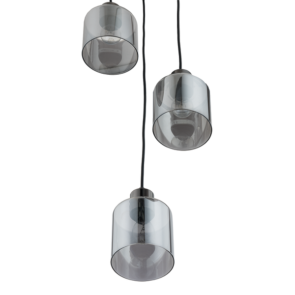 Pendelleuchte KOLIND 3-flammig - Metall Grau glänzend / Rauchglas