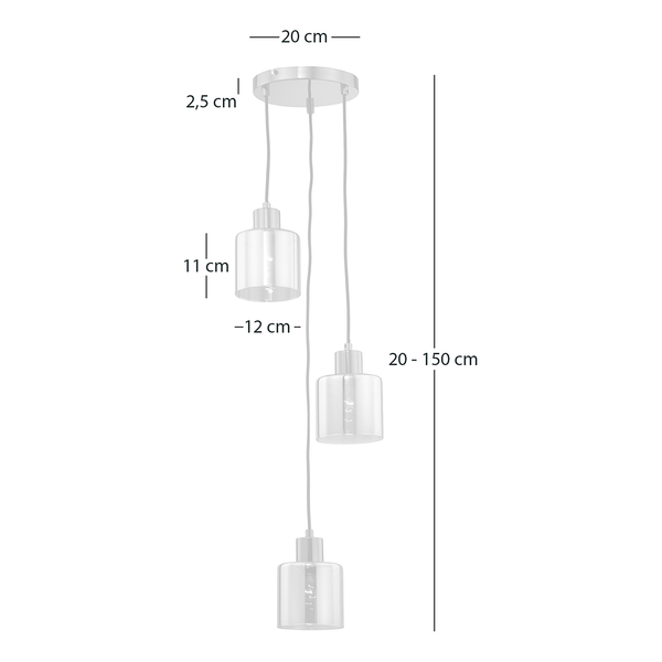 Pendelleuchte KOLIND 3-flammig - Metall Grau glänzend / Rauchglas