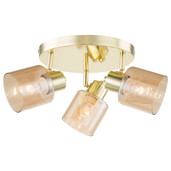 Deckenleuchte KOLIND 3-flammig - Metall Gold glänzend / Glas Bernsteinfarben