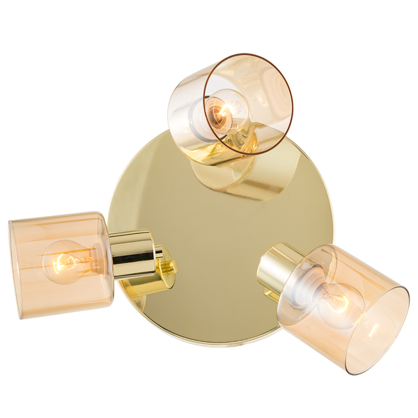 Deckenleuchte KOLIND 3-flammig - Metall Gold glänzend / Glas Bernsteinfarben