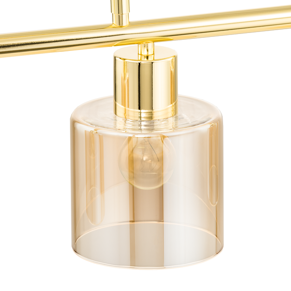 Pendelleuchte KOLIND 4-flammig - Metall Gold glänzend / Glas Bernsteinfarben