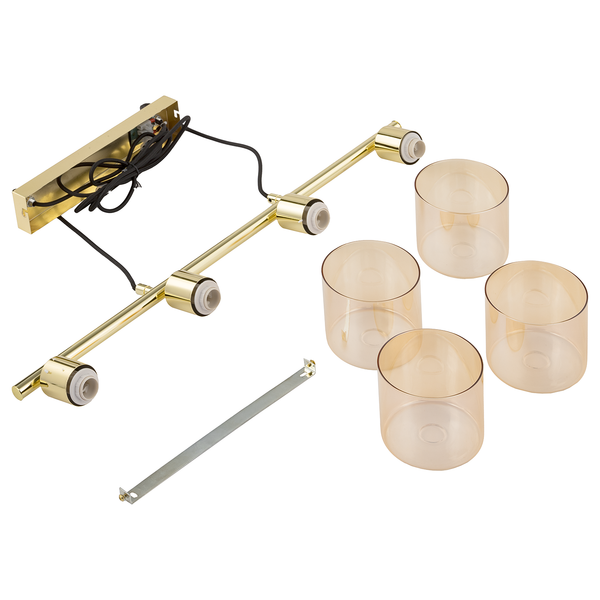 Pendelleuchte KOLIND 4-flammig - Metall Gold glänzend / Glas Bernsteinfarben
