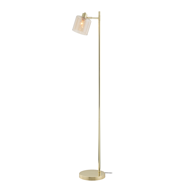 Stehleuchte KOLIND 1-flammig - Metall Gold glänzend / Glas Bernsteinfarben