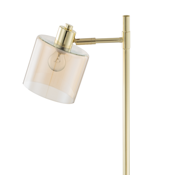 Stehleuchte KOLIND 1-flammig - Metall Gold glänzend / Glas Bernsteinfarben