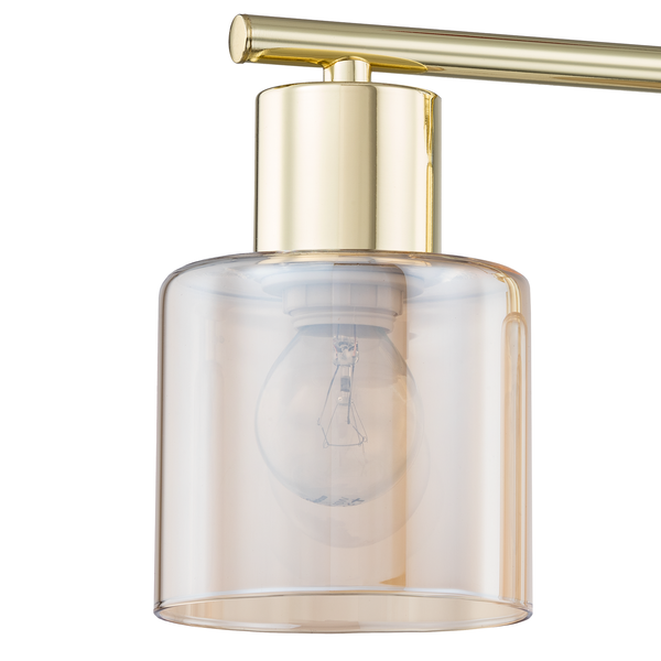 Deckenleuchte KOLIND 4-flammig - Metall Gold glänzend / Glas Bernsteinfarben