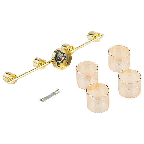 Deckenleuchte KOLIND 4-flammig - Metall Gold glänzend / Glas Bernsteinfarben