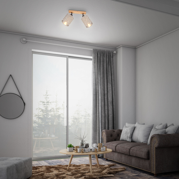 Deckenleuchte Stofa I - Baumwollstoff / Gummibaum teilmassiv - Flammenanzahl: 2