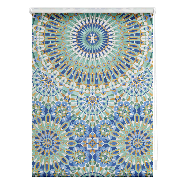 Klemmfix Rollo Orientalische Muster - Polyester - Blau / Grün - 80 x 150 cm