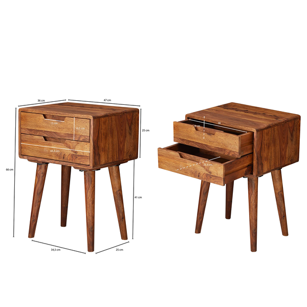 Nachtkommode Elmo - Braun - Sheesham - 47 x 66 x 36 cm