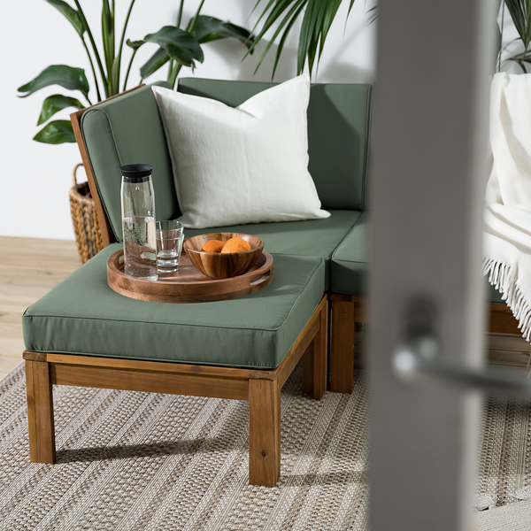 Loungeecke LEXI - Webstoff / Akazie massiv - Helles Olivgrün
