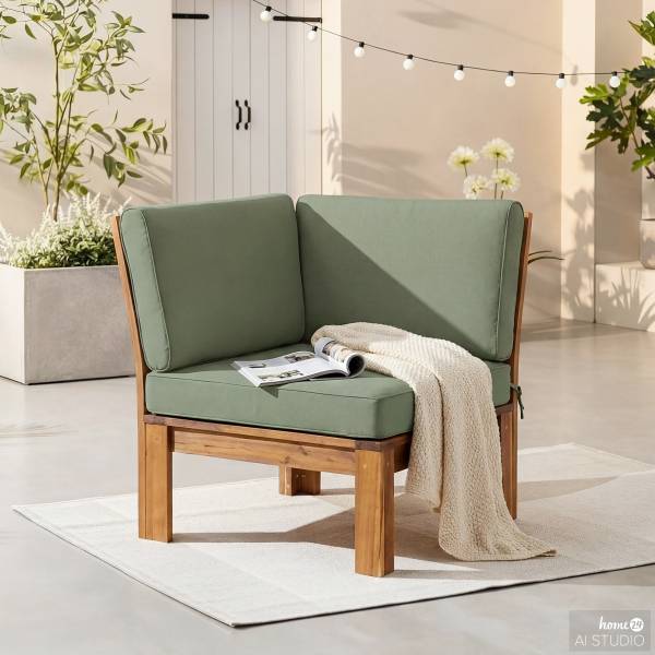 Loungeecke LEXI - Webstoff / Akazie massiv - Helles Olivgrün